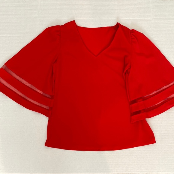 Roskiki, size Medium, red, woman’s summer illusional sleeve top. - Picture 1 of 4
